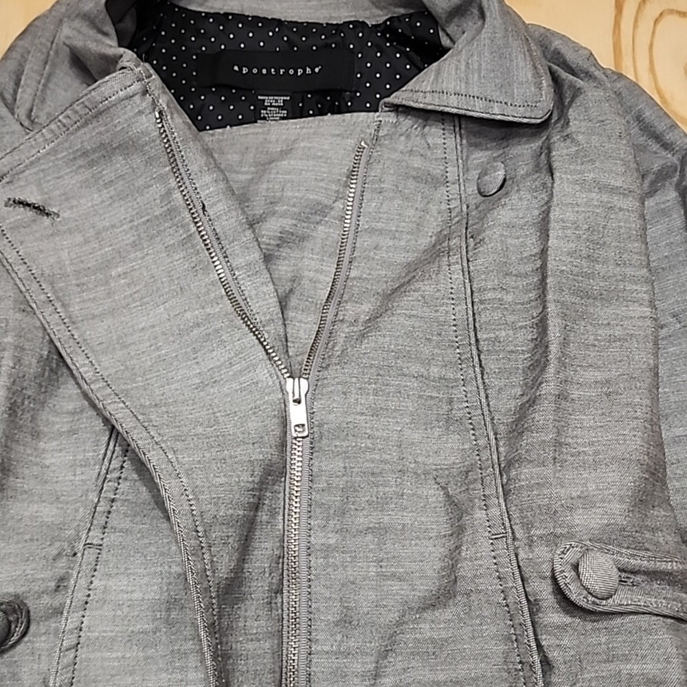 Apostrophe Stretch Piped Jacket Misses Size 12 Gray Cute Bomber Style Zip - Picture 7 of 8